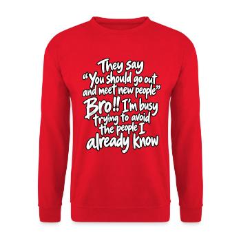 Introvertiert Sarkasmus Geschenk - Unisex Pullover - Rot - Vorne - Alina (178cm) & Michal (187cm)