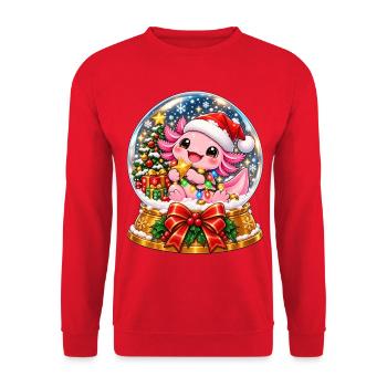Kuscheldrachen Santa im Schneekugel - Unisex Pullover - Rot - Vorne - Alina (178cm) & Michal (187cm)