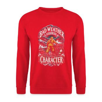 Hummerfänger Bad Weather Builds Character - Unisex Pullover - Rot - Vorne - Alina (178cm) & Michal (187cm)