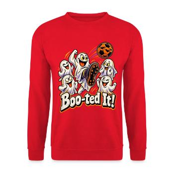 Boo-ted It Halloween-Fußball mit kichernden - Unisex Pullover - Rot - Vorne - Alina (178cm) & Michal (187cm)