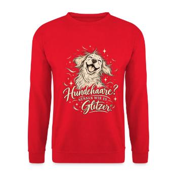 Hundehaare nennen wir es glitzer - Hundefans - Unisex Pullover - Rot - Vorne - Alina (178cm) & Michal (187cm)