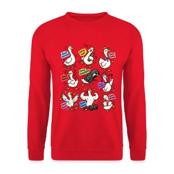 Gans lustige Gänse Wortspiele - Unisex Pullover - Rot - Vorne - Alina (178cm) & Michal (187cm)