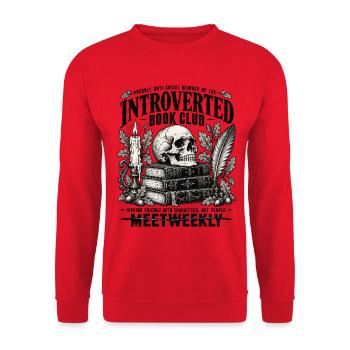 Introverted Book Club – Gothic Bücherwurm - Unisex Pullover - Rot - Vorne - Alina (178cm) & Michal (187cm)