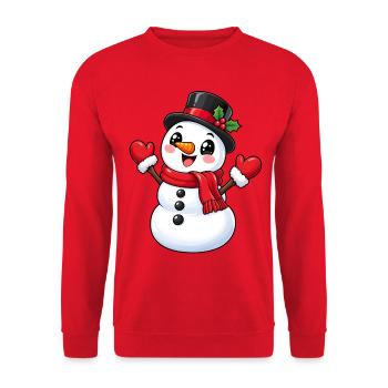 Schneemann Kawaii Style – Süßes Wintermotiv - Unisex Pullover - Rot - Vorne - Alina (178cm) & Michal (187cm)