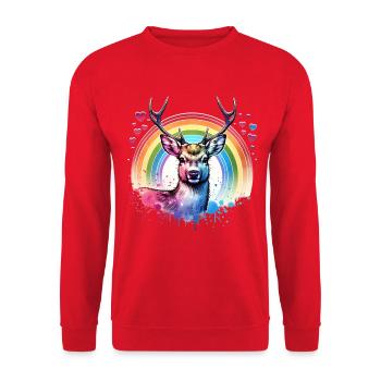 Weisswedelhirsch Motiv - Unisex Pullover - Rot - Vorne - Alina (178cm) & Michal (187cm)