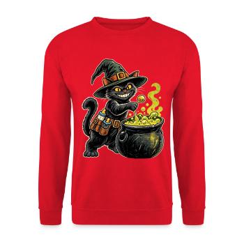 Halloween Hexenkatze werdender Papa mit Kessel - Unisex Pullover - Rot - Vorne - Alina (178cm) & Michal (187cm)