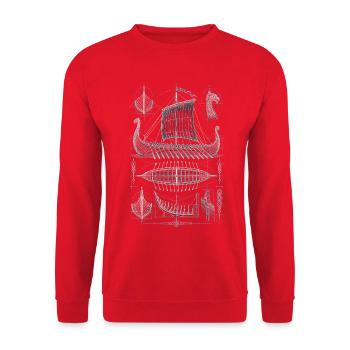 Norwegen Norweger Wikingerschiff - Unisex Pullover - Rot - Vorne - Alina (178cm) & Michal (187cm)