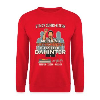 Stolze Schiri Eltern - Unisex Pullover - Rot - Vorne - Alina (178cm) & Michal (187cm)