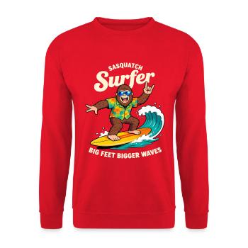 Sasquatch Surfer Big Feet Bigger Waves Cryptid - Unisex Pullover - Rot - Vorne - Alina (178cm) & Michal (187cm)
