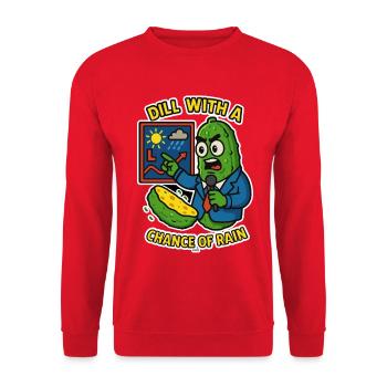 Dill Weather Wortspiel Gurken-Tee - Unisex Pullover - Rot - Vorne - Alina (178cm) & Michal (187cm)