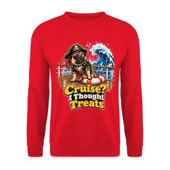 Cruise I Thought Treats Mops Pirat Halloween - Unisex Pullover - Rot - Vorne - Alina (178cm) & Michal (187cm)