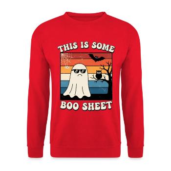 Geist mit cooler Sonnenbrille Halloween Boo Sheet - Unisex Pullover - Rot - Vorne - Alina (178cm) & Michal (187cm)