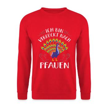 Ich bin verrückt nach Pfauen Pfau Liebhaber - Unisex Pullover - Rot - Vorne - Alina (178cm) & Michal (187cm)