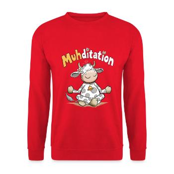 Muhditation Kuh Yoga Meditation Wortspiel Humor - Unisex Pullover - Rot - Vorne - Alina (178cm) & Michal (187cm)
