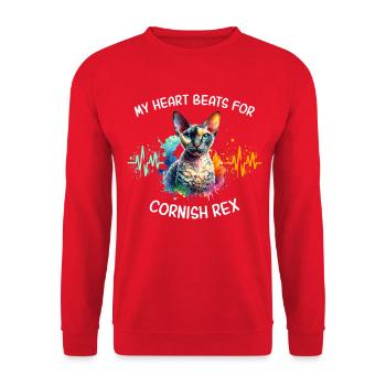 Cornish Rexkatze Herzlinie - Unisex Pullover - Rot - Vorne - Alina (178cm) & Michal (187cm)