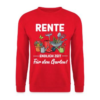 Rente endlich Zeit für den Garten lustige Sprüche - Unisex Pullover - Rot - Vorne - Alina (178cm) & Michal (187cm)
