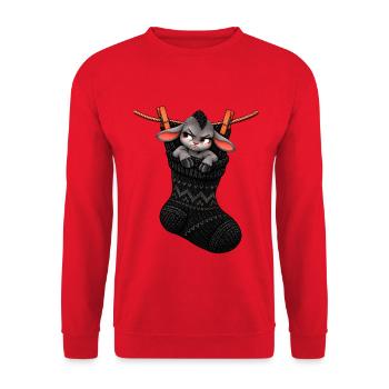 Schwarzes Schaf in einer gestrickten Socke – Strickhumor - Unisex Pullover - Rot - Vorne - Alina (178cm) & Michal (187cm)
