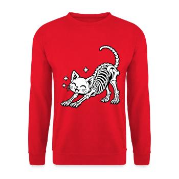 Fröhliche Skelettkatze Stretch - Unisex Pullover - Rot - Vorne - Alina (178cm) & Michal (187cm)