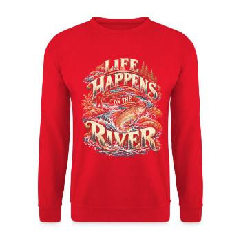 Fliegenfischen Fliegenangler - Unisex Pullover - Rot - Vorne - Alina (178cm) & Michal (187cm)