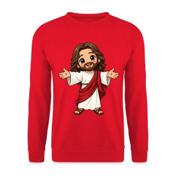Jesus Kawaii Style – Süßes Glaubensmotiv - Unisex Pullover - Rot - Vorne - Alina (178cm) & Michal (187cm)