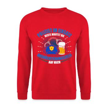 Polizist im Einsatz Ausnüchterungszelle Bier - Unisex Pullover - Rot - Vorne - Alina (178cm) & Michal (187cm)