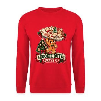 Cookie Duty – Lustiges Weihnachts T-Shirt - Unisex Pullover - Rot - Vorne - Alina (178cm) & Michal (187cm)