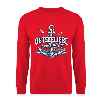 OstseeLiebe Rostet Nicht - Unisex Pullover - Rot - Vorne - Alina (178cm) & Michal (187cm)