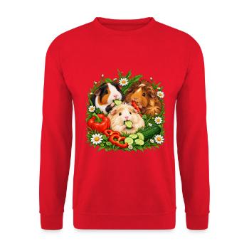 Meerschweinchen Gartenfrühstück - Unisex Pullover - Rot - Vorne - Alina (178cm) & Michal (187cm)