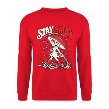 Christlicher Spruch Salz der Erde - Unisex Pullover - Rot - Vorne - Alina (178cm) & Michal (187cm)