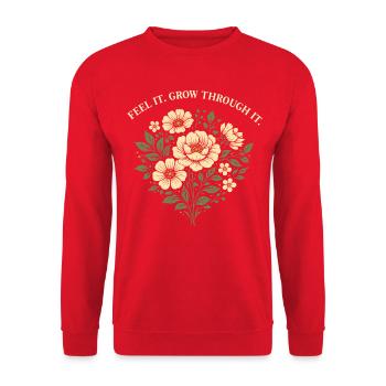 Spüre, wie es durch ihn wächst Blumendesign - Unisex Pullover - Rot - Vorne - Alina (178cm) & Michal (187cm)