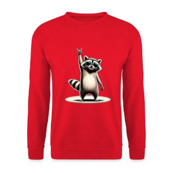 Raccoon Rocker mit Sonnenbrille - Unisex Pullover - Rot - Vorne - Alina (178cm) & Michal (187cm)