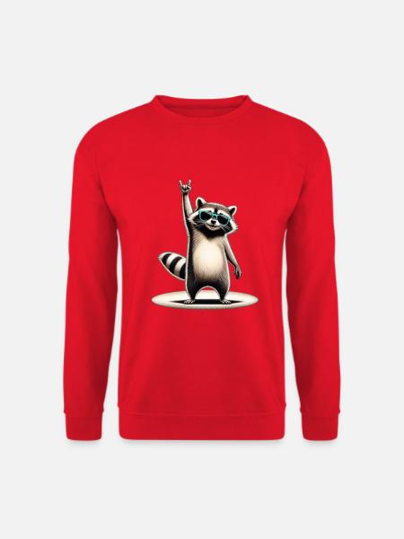 Raccoon Rocker mit Sonnenbrille - Unisex Pullover - Rot