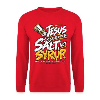 Salz nicht Honig Jesus Bibel Spruch - Unisex Pullover - Rot - Vorne - Alina (178cm) & Michal (187cm)