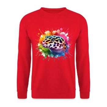 Leopardgecko Motiv - Unisex Pullover - Rot - Vorne - Alina (178cm) & Michal (187cm)