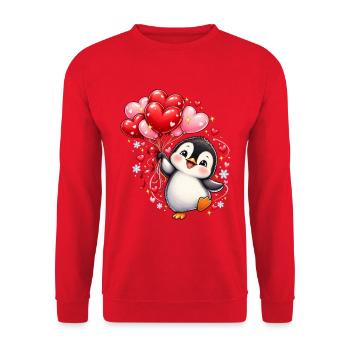 Pinguin Valentinstag Liebe Herzen Geschenk Süß - Unisex Pullover - Rot - Vorne - Alina (178cm) & Michal (187cm)