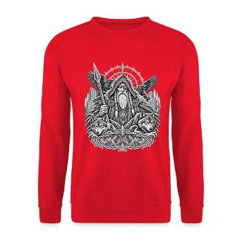  Odin mit Wölfen - Unisex Pullover - Rot - Vorne - Alina (178cm) & Michal (187cm)