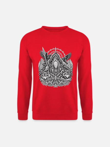 Odin mit Wölfen - Unisex Pullover - Rot