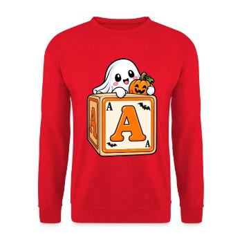 Kürbisgeist auf Spielwürfeln - Unisex Pullover - Rot - Vorne - Alina (178cm) & Michal (187cm)