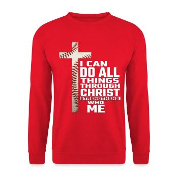 Baselball, ich kann alles tun, was Christus zu tun hat. - Unisex Pullover - Rot - Vorne - Alina (178cm) & Michal (187cm)