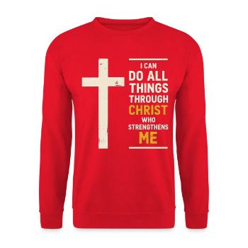 Ich kann alles durch Christus tun, der - Unisex Pullover - Rot - Vorne - Alina (178cm) & Michal (187cm)