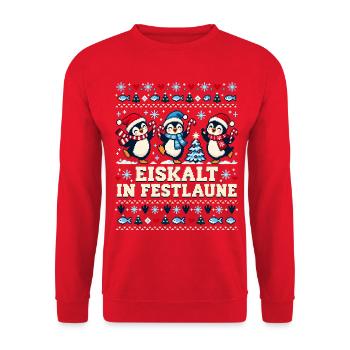 Pinguine - Eiskalt in Festlaune - Unisex Pullover - Rot - Vorne - Alina (178cm) & Michal (187cm)