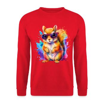 Süßes Eichhörnchen mit Sonnenbrille - Unisex Pullover - Rot - Vorne - Alina (178cm) & Michal (187cm)