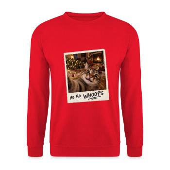 Ho Ho Whoops Katze Selfie Weihnachten - Unisex Pullover - Rot - Vorne - Alina (178cm) & Michal (187cm)