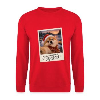 Tail Wagging Season Zwergspitz Selfie - Unisex Pullover - Rot - Vorne - Alina (178cm) & Michal (187cm)