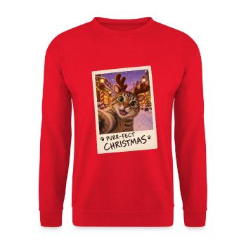 Purr-fect Christmas Katze Selfie - Unisex Pullover - Rot - Vorne - Alina (178cm) & Michal (187cm)