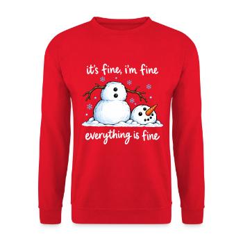 Schneemann: Lustig: Winter, Schnee, frohe Weihnachten - Unisex Pullover - Rot - Vorne - Alina (178cm) & Michal (187cm)