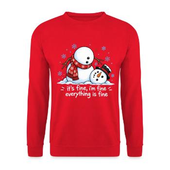 Lustiger Schneemann Frohe Weihnachten Winter-Schnee - Unisex Pullover - Rot - Vorne - Alina (178cm) & Michal (187cm)