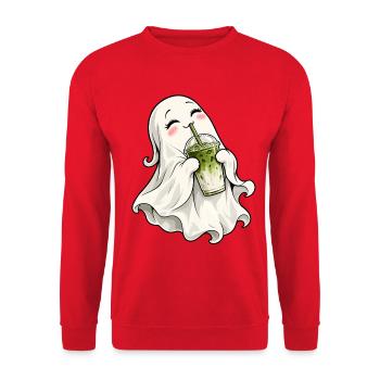 Süßer Geist mit Matcha Latte – Kawaii Halloween - Unisex Pullover - Rot - Vorne - Alina (178cm) & Michal (187cm)