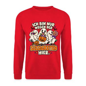 Süßigkeiten Geister Halloween - Unisex Pullover - Rot - Vorne - Alina (178cm) & Michal (187cm)