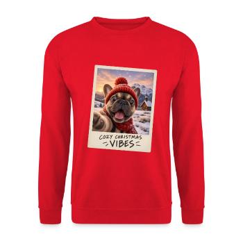 Cozy Christmas Vibes Französische Bulldogge - Unisex Pullover - Rot - Vorne - Alina (178cm) & Michal (187cm)